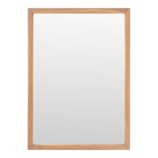 Large 1970s Rectangle American Light Walnut Solid Wall Mirror For Sale