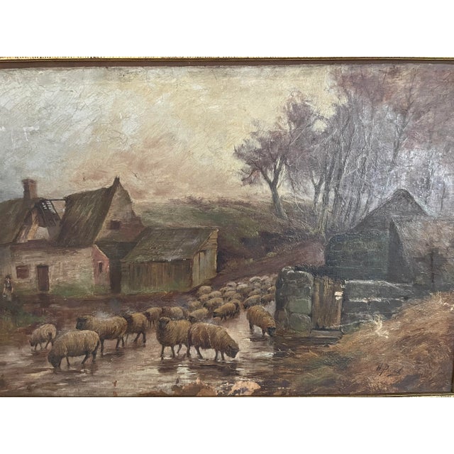Wood Signed Farm Oil Painting For Sale - Image 7 of 8