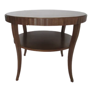 C.1990's Barbara Barry (Designer) for Baker Furniture Co.(Mfr.) Round Flute-Edged Mahogany Center/Entry Table With Drawer