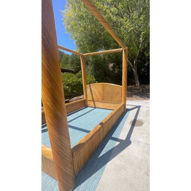 Wood Monumental Vintage Pencil Reed Rattan Canopy Bed, Queen Size For Sale - Image 7 of 12