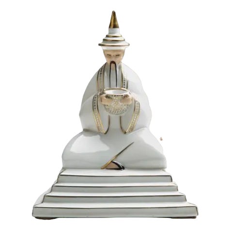 White Porcelain Sculpture with Gold Decorations, 1930s For Sale