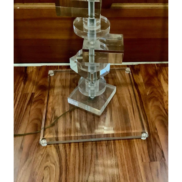 Vintage 1950s Karl Springer Style Geometric Stacked Lucite Floor Lamp For Sale - Image 9 of 10