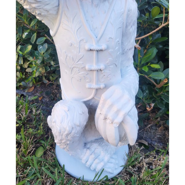 Gampel-Stoll Vintage Large Monkey White Gloss Palm Beach Regency Glass Top Side Table For Sale - Image 4 of 10