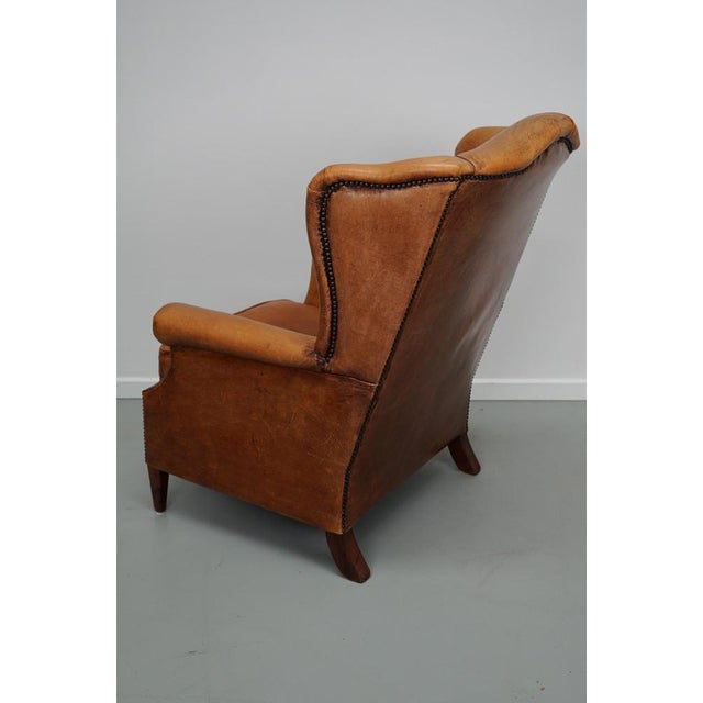 Vintage Dutch Cognac Wingback Leather Club Chair For Sale - Image 10 of 18