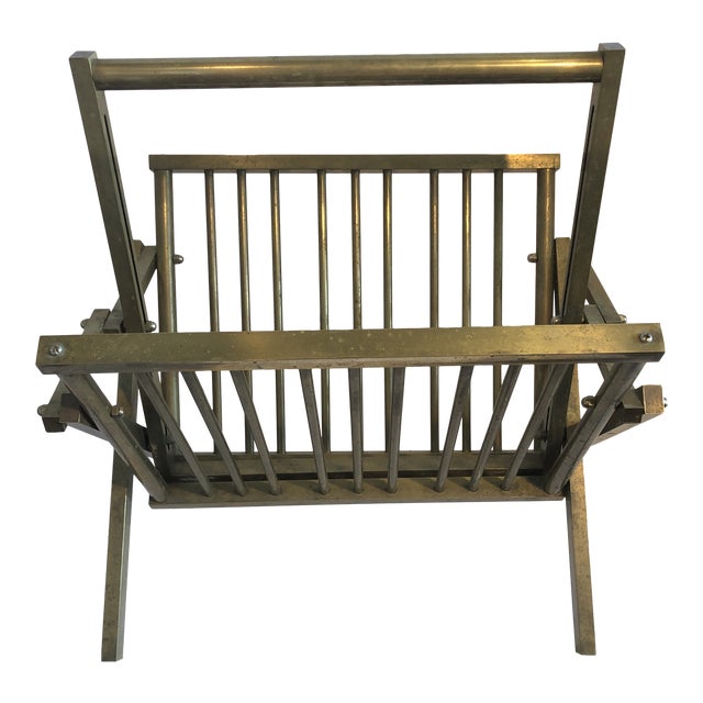 1980s Hollywood Regency Brass Folding Magazine Rack For Sale