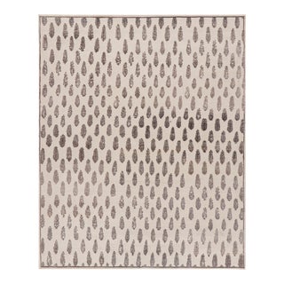 Rug & Kilim’s Modern Block Print Rug in White with Mauve Floral Patterns - 5x7 For Sale