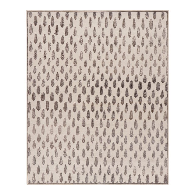 Rug & Kilim’s Modern Block Print Rug in White with Mauve Floral Patterns - 5x7 For Sale