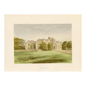 Late 1800s, Wytham Abbey Print, Seats of Nobility and Gentlemen, Original Antique Landscape Print, Chromolithograph, England