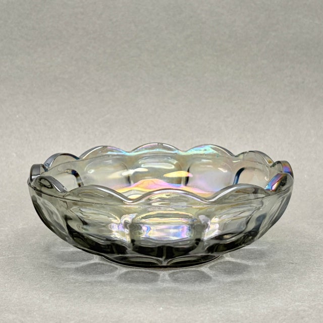 Federal Glass Vintage Federal Glass “Colonial Yorktown” Smoke Carnival Glass Bowl For Sale - Image 4 of 7