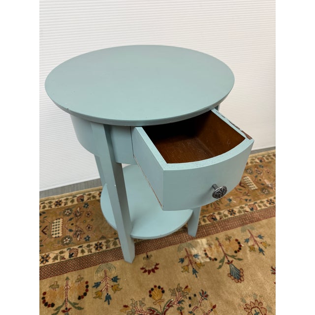 Transitional Transitional Aque Side Table With Drawer For Sale - Image 3 of 12