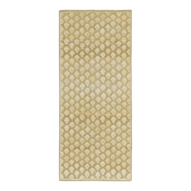Contemporary Block Print Geometric Natural Silk Runner by Rug & Kilim, India For Sale