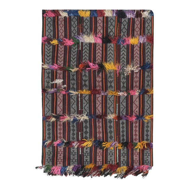 Vintage Colorful Angora Wool Shaggy Rug 3'7" X 5'2" For Sale