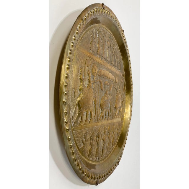 Vintage Egyptian Style Brass Tray With Elephant Caravan Motif For Sale - Image 4 of 6