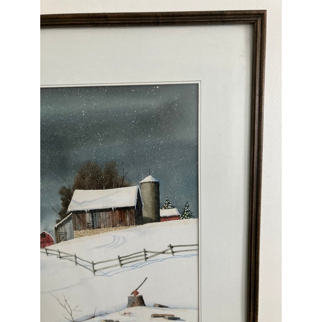 Late 20th Century Original Large Watercolor Winter Farm Scene by Tom Zientek For Sale - Image 5 of 8