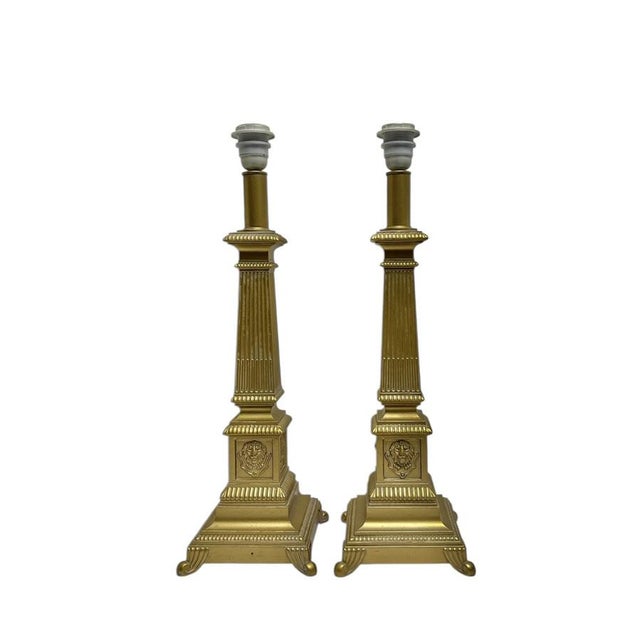 Large Neo-Classical Column Lamps in Gold Toned Metal, 1950s, Set of 2 For Sale - Image 9 of 10