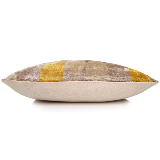 Taupe & Gold Silk Velvet Pillow 20x20 | Handmade Organic Modern Accent Cushion For Sale - Image 4 of 8