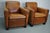 Vintage Dutch Cognac Leather Club Chairs, 1970s, Set of 2, in Good conditions. Designed 1970 to 1979