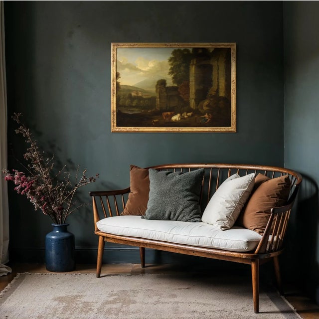 Italian Artist, Bucolic Landscape with Ruins, 1680, Oil on Canvas, Framed For Sale - Image 3 of 15