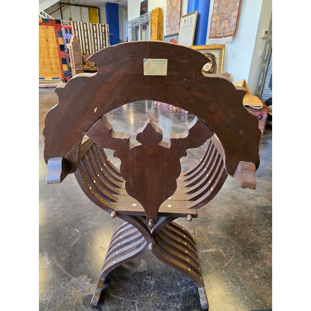 Art Deco Early 1900s Antique Arabesque Wood / Mother Pearl Chair For Sale - Image 3 of 12