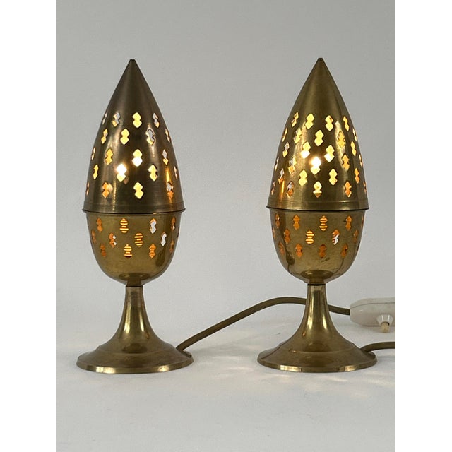 Perforated Brass Bedside Table Lamps, Sweden, 1960s, Set of 2 For Sale - Image 13 of 18