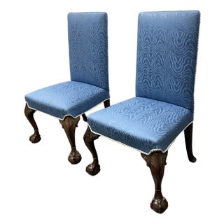 Chippendale Moiré-Patterned Fabric Side Chairs, Vintage For Sale