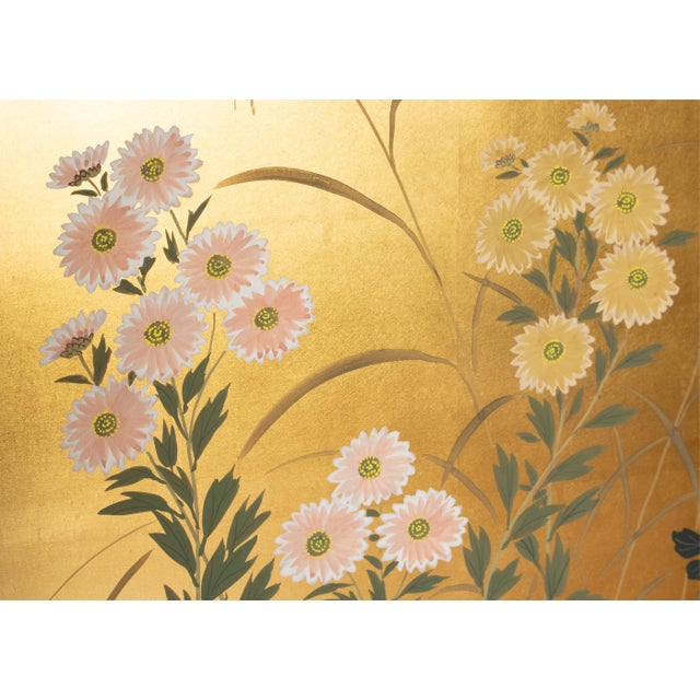 1980s "Chrysanthemums, Rose Mallow and Bush Clover" by Shunsui, Showa Japanese Byobu Screen For Sale - Image 5 of 18