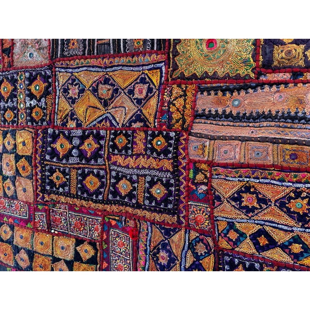 Vintage Bohemian Zari Hand Work Embroidered Patchwork Wall Hanging Tapestry For Sale - Image 6 of 7
