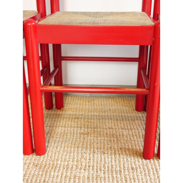 Wood Red Lacquered Wooden Chairs with Braided Rope Seats, 1980s, Set of 4 For Sale - Image 7 of 12