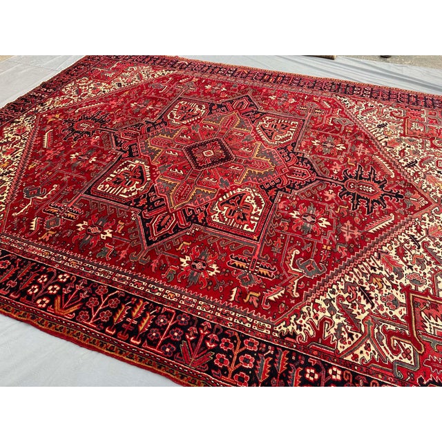 Vintage Caucasian Tribal Rug 10'2" X 12'9" – Oversized Heriz Design Wool Living Room Carpet For Sale - Image 4 of 9