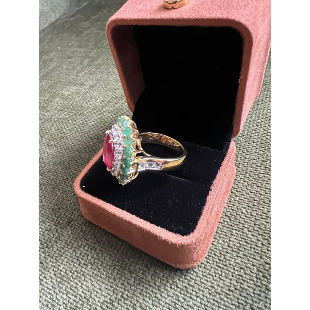 Bochic "Orient" Vintage Emerald, Ruby & Diamond Ring Set In 18K Gold & Silver For Sale - Image 13 of 18