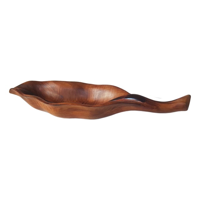Leaf Bowl in Olive Wood from Atelier Falfer, 1950s For Sale