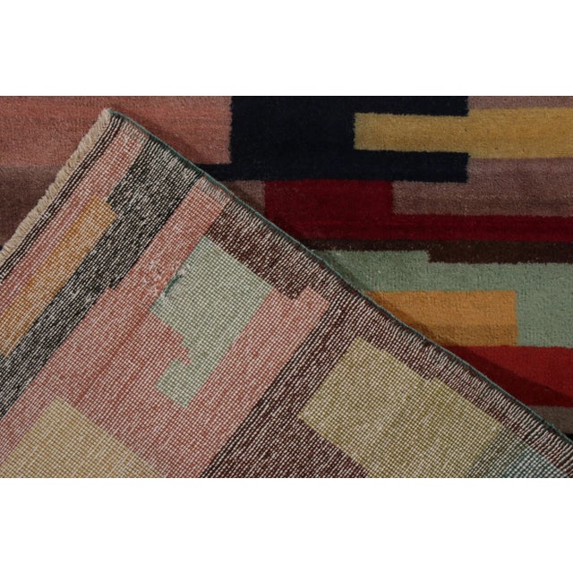 Rug & Kilim 1940s Hand-Knotted Vintage Art Deco Rug in Multicolor Geometric Pattern For Sale - Image 4 of 5