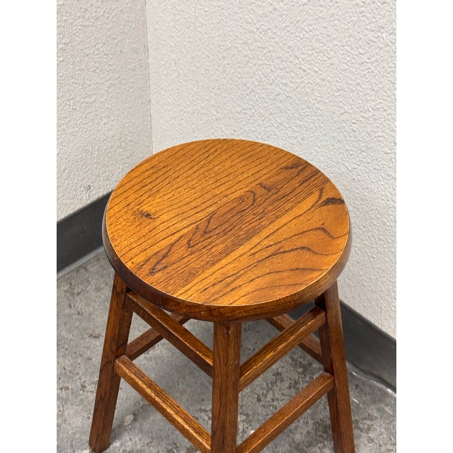 Wood Traditional Round Wooden Stool, Vintage For Sale - Image 7 of 12