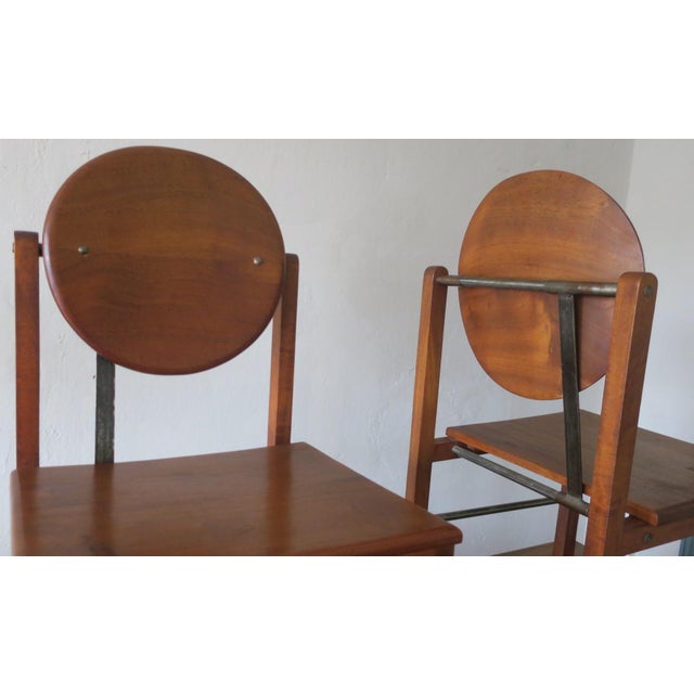 Mid-Century Brutalist Teak and Patinated Steel Dining Table & Chairs, Set of 7 For Sale - Image 12 of 18