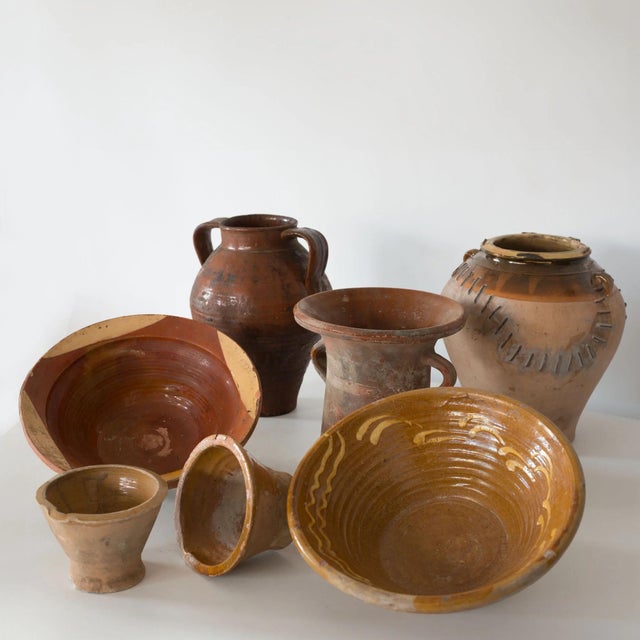 Antique Rustic Terracotta Storage Pots, 19th Century, Set of 7, in Worn conditions. Designed before 1890