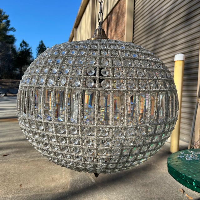 Metal Contemporary Large French Sphere Crystal Chandelier For Sale - Image 7 of 7