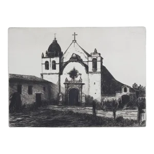 Vintage Early 20th Century Carmel Mission Basilica Etching