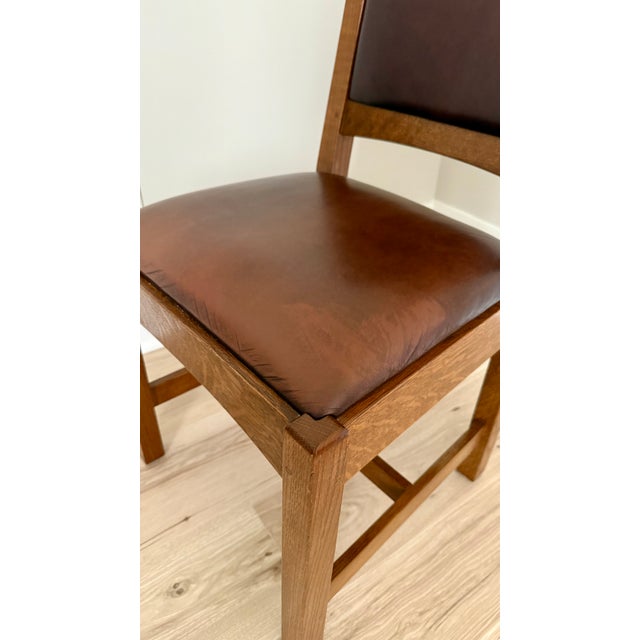 Brown Stickley Mission Oak Leather Back Cottage Side Chair For Sale - Image 8 of 12