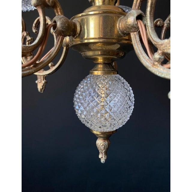 Vintage French Chandelier in Brass and Glass, 1960s For Sale - Image 10 of 16