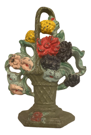 1930s Hubley Vintage Cast Iron Floral Basket Doorstop