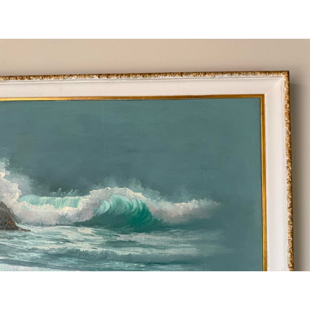 Wood 1970's Julie Gregrory Seascape Oil on Canvas Painting, Framed For Sale - Image 7 of 12
