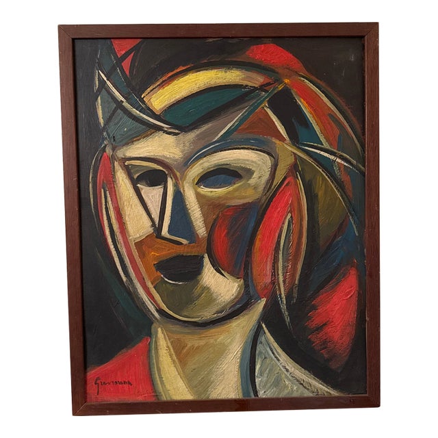 Vintage Italian Abstract Portrait Painting ~ Framed For Sale