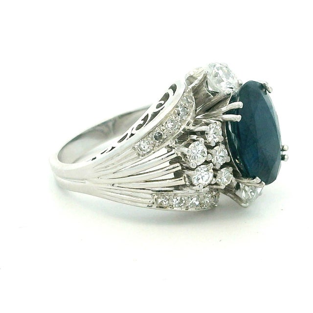 Metal 1980s Platinum Natural Thai Sapphire & Diamond Ring, Gia Certified 4.33 Carats, Size 8 For Sale - Image 7 of 12