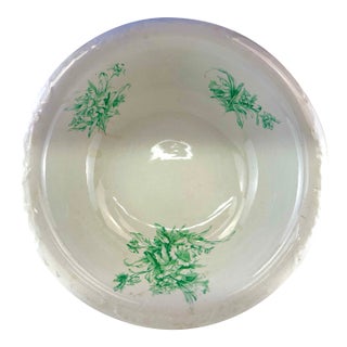 Antique French Digoin Ironstone Serving Bowl Green Floral For Sale
