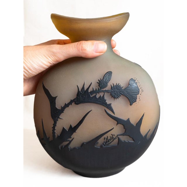 Art Nouveau Orange and Black Multilayer Glass Thistle Vase by Emile Gallé, 1900s For Sale - Image 9 of 10