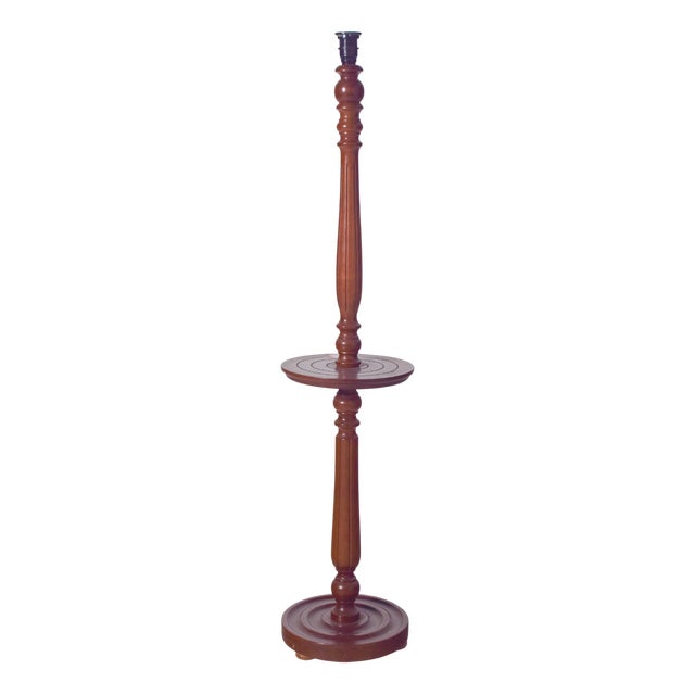 Danish Wooden Floor Lamp with Integrated Table, 1950 For Sale