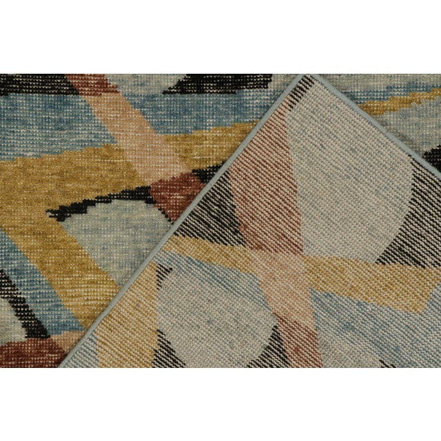 Textile Rug & Kilim’s Distressed Deco Style Rug in Blue & Beige-Brown Geometric Patterns For Sale - Image 7 of 7