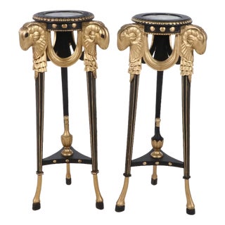 Late 20th Century Neoclassical Marble & Painted Wood Pedestal Tables - Pair For Sale