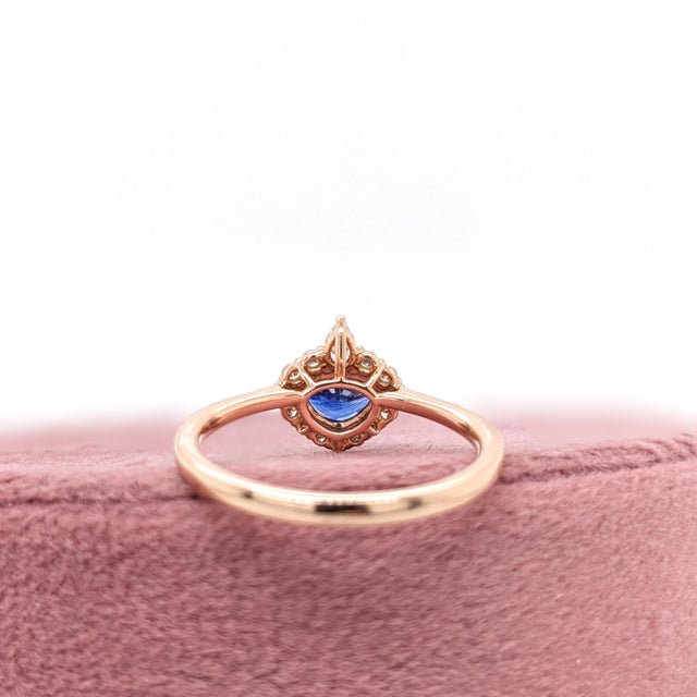 Blue Trillion 6x4.5mm Ceylon Sapphire Ring W Earth Mined Diamonds in Solid 14k Gold, Size 6.75 For Sale - Image 8 of 12