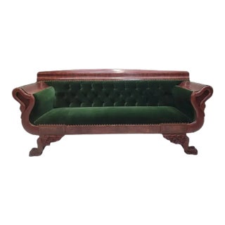 Antique American Empire Mahogany Grecian Sofa Newly Upholstered For Sale